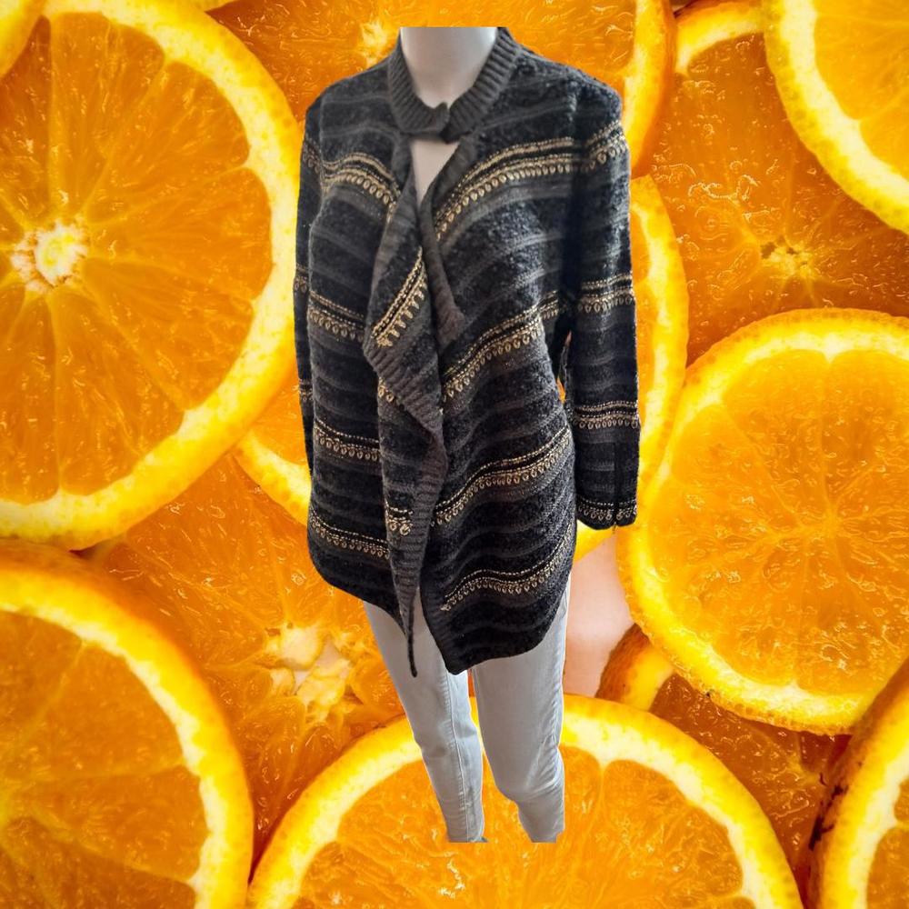 Calvin Klein Jeans Open Front With Top Snap Knit Sweater with Zip Sleeve Size S